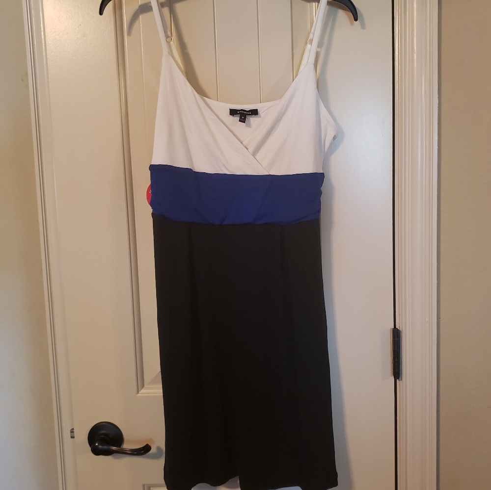 White, Blue, and Black Dress
